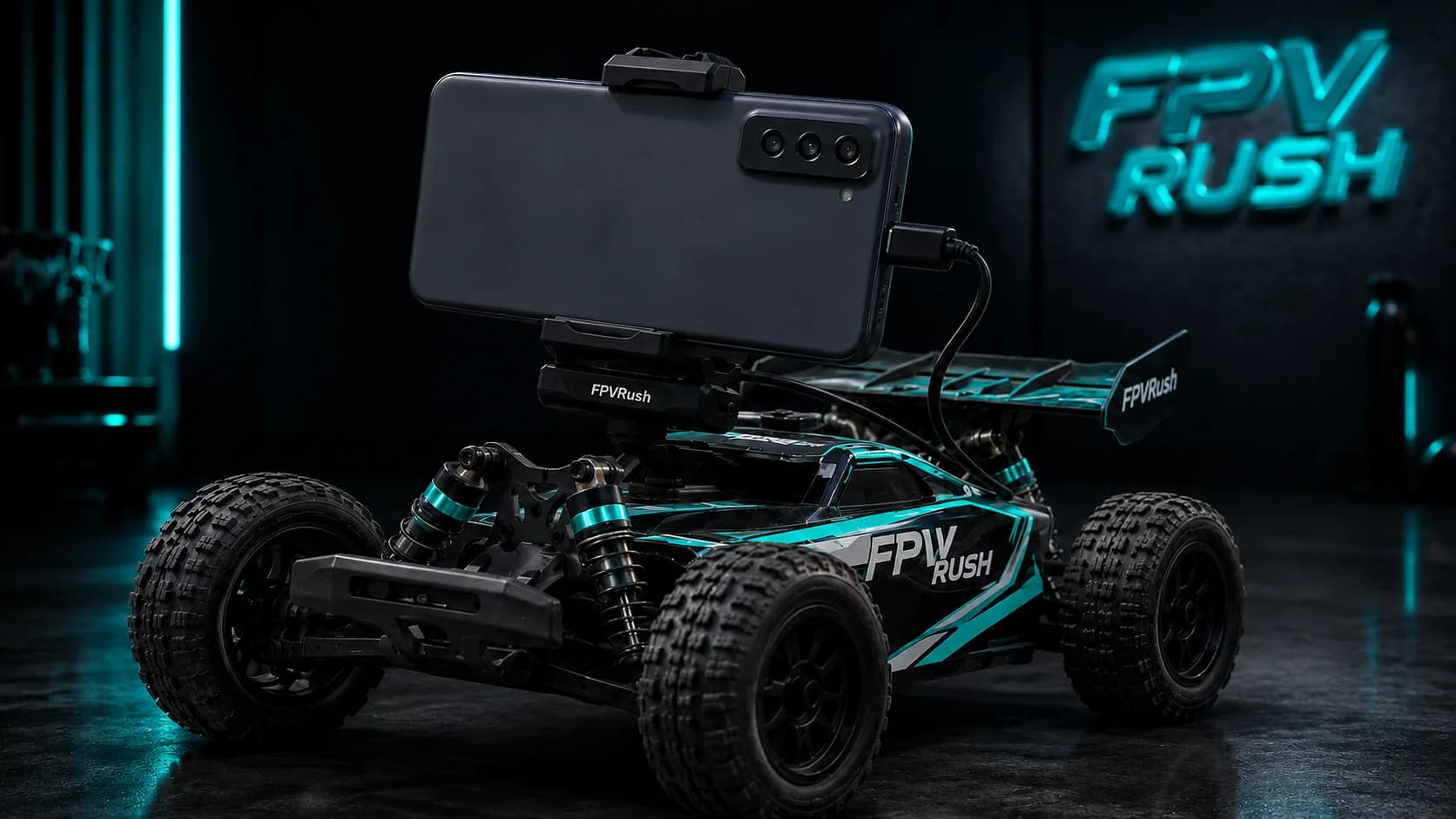 FPVRush RC car with a mounted phone